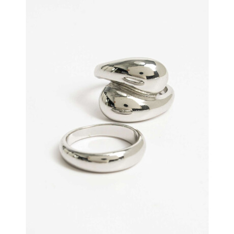 Set De Anillos De Metal Plateado Rodio
