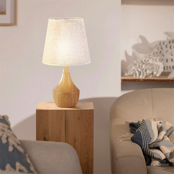 Portátil de mesa en madera pantalla tela beige E27 IX9442