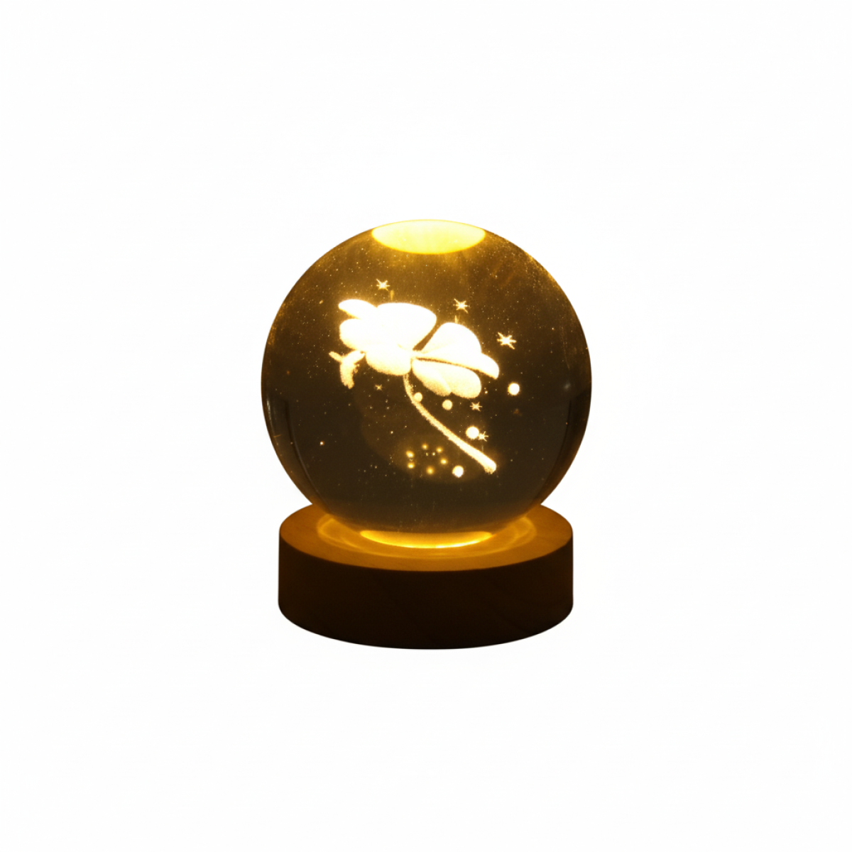 LÁMPARA VELADORA 3D DISEÑO FLOR BASE DE MADERA 8" 