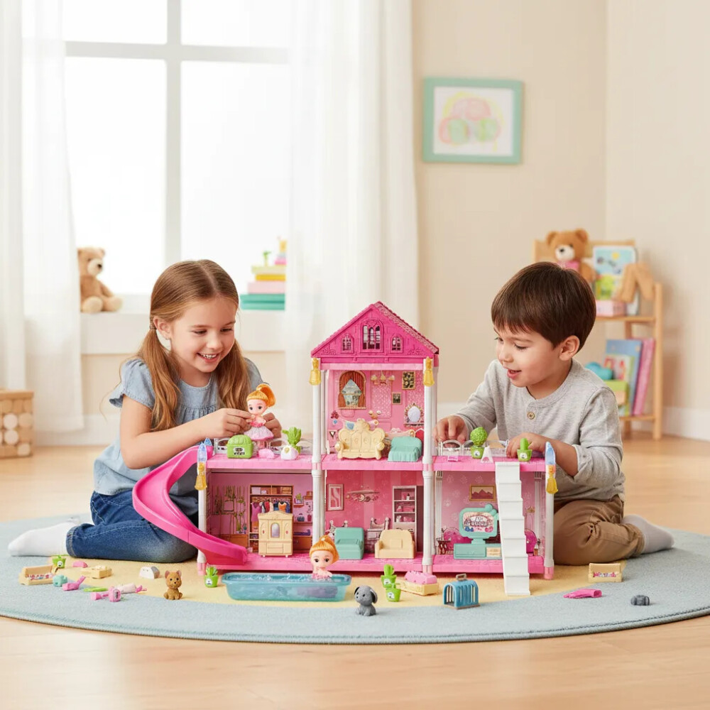Casa de muñecas con togogán y piscina 108pcs Casa de muñecas con togogán y piscina 108pcs