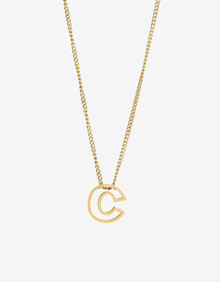Cadena Corta con Dije Metal Collar Acero Inicial C - Dorado