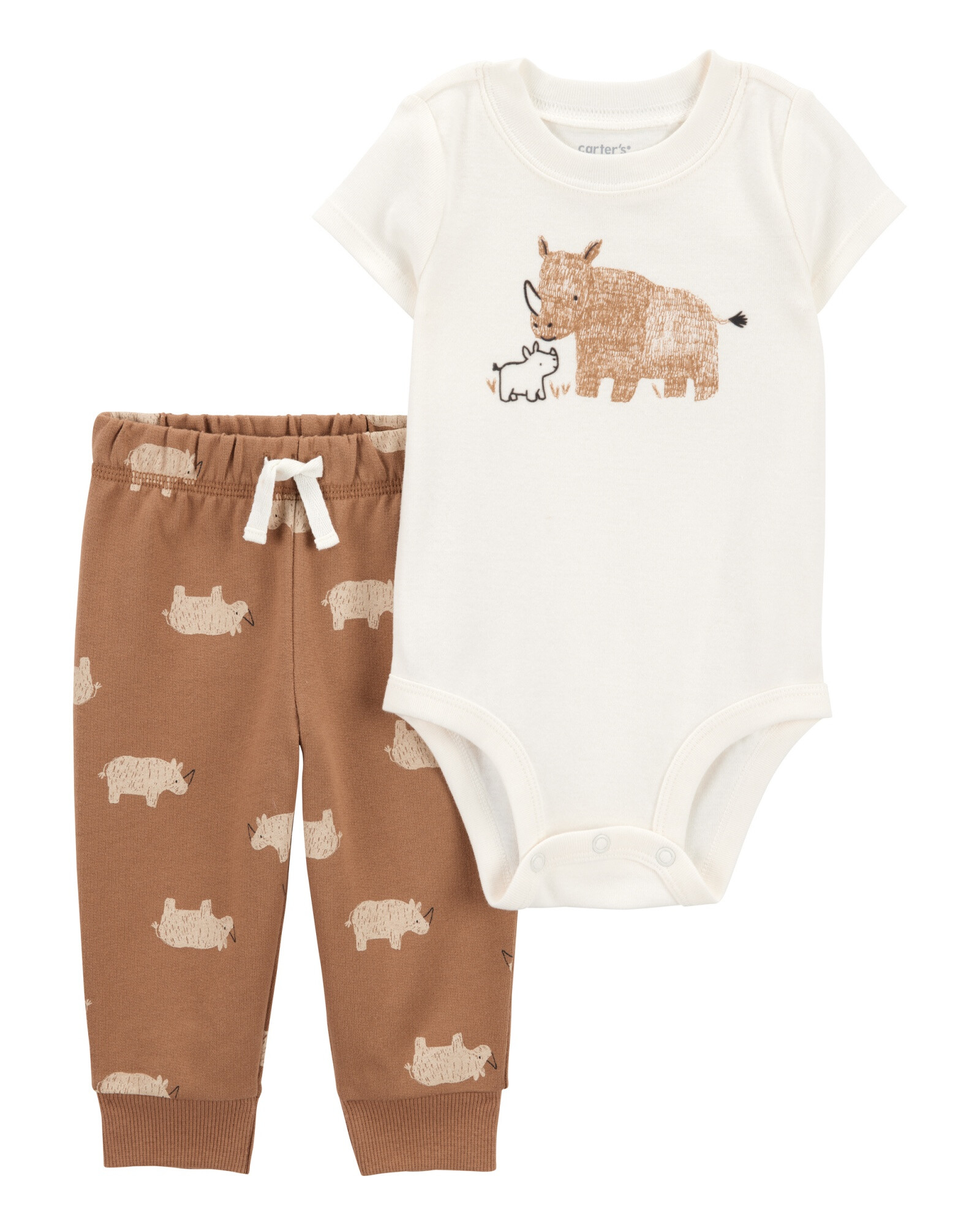 Set dos piezas de algodón, pantalón y body, diseño rinocerontes Sin color