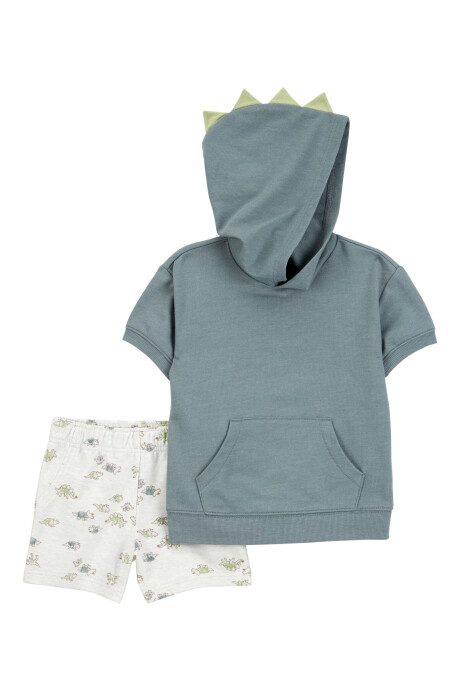 Set dos piezas de algodón, short y canguro, diseño dinos Set dos piezas de algodón, short y canguro, diseño dinos