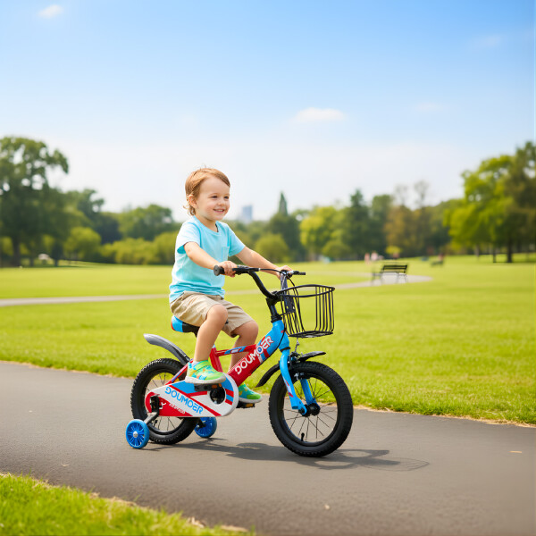 Bicicleta Infantil Doumoer R12 Canasto Rueditas Guardabarros Rojo 1