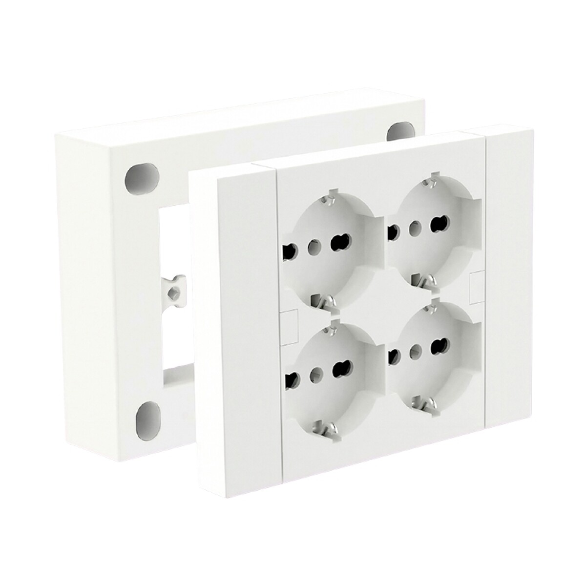 Marco con 4 Tomacorrientes Schuko 2P+T con Seguro Blanco 