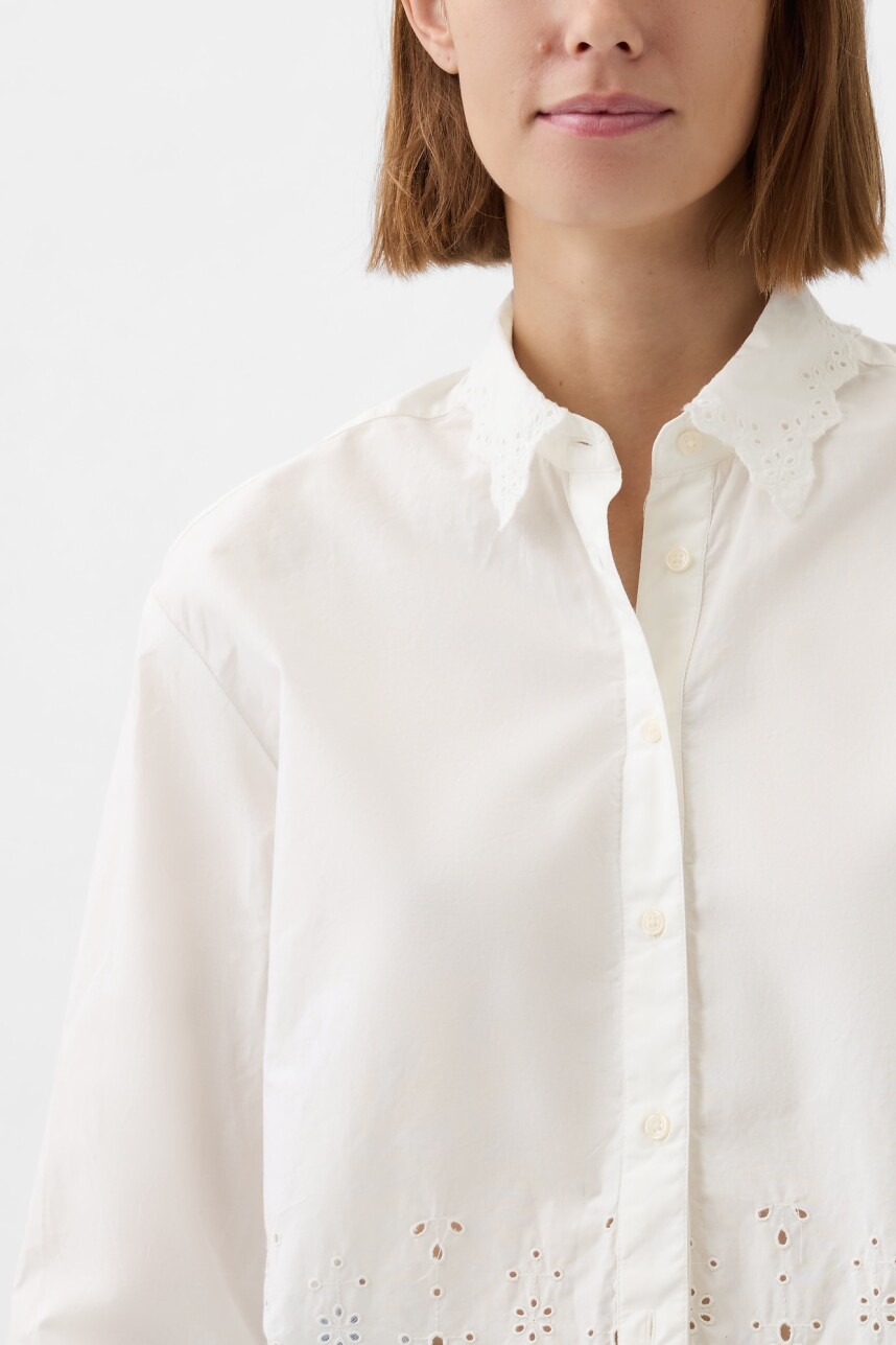 Camisa Corta Con Broderie Mujer New Off White