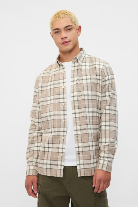 Camisa Standard Oxford Hombre Taupe White Plaid