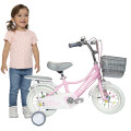 Bicicleta Infantil Rodado 12 Niña Con Rueditas Blancas Y Canasto Rosa