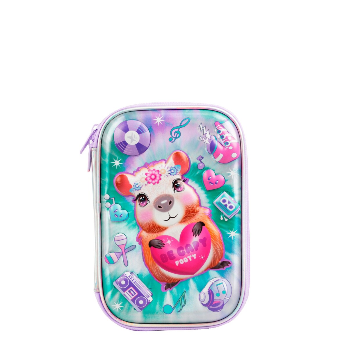 Cartuchera FOOTY Capibara Con Utiles - Violeta - Holográfico 