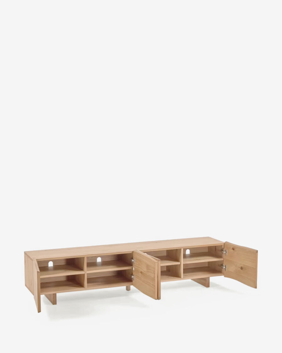 Mueble TV Rasha 4 puertas de chapa de roble con acabado natural 200 x 45 cm Mueble TV Rasha 4 puertas de chapa de roble con acabado natural 200 x 45 cm