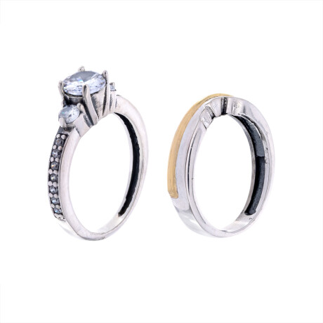 Anillo de plata 925 y double en oro 18 ktes con circonias, PROMESA. Anillo de plata 925 y double en oro 18 ktes con circonias, PROMESA.
