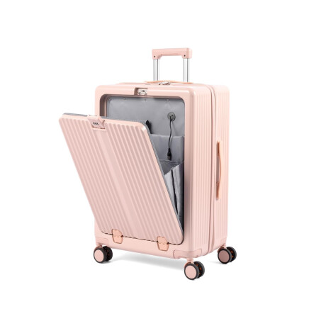 Valija Carry On Rígida Con Bolsillo Exterior Rosa