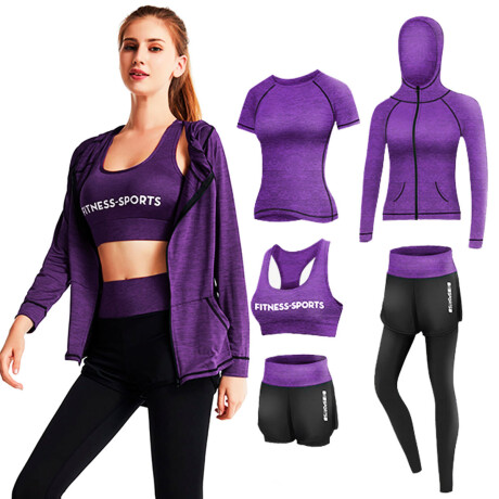 Conjunto Deportivo Dama X5 Calza Top Short Legging Violeta