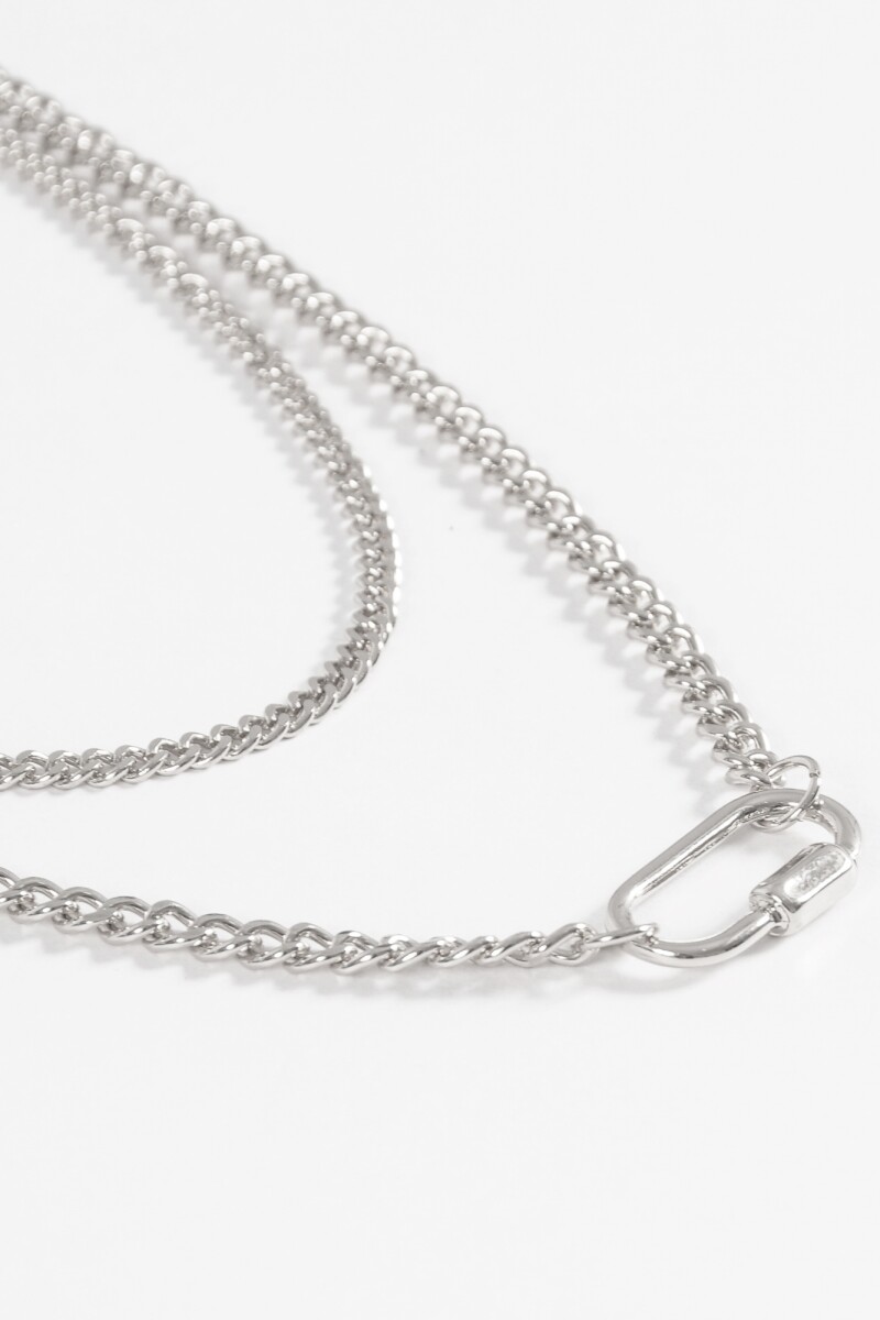 Collar doble dije oval plateado