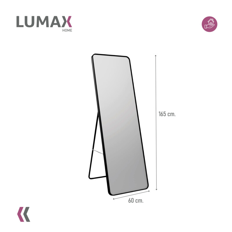 Espejo de pie o pared Glamour Lumax 165x60 cm living dormitorio Negro