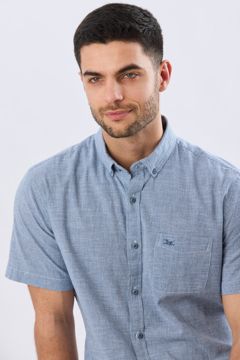 CAMISA DE LINO A CUADROS - Denim 