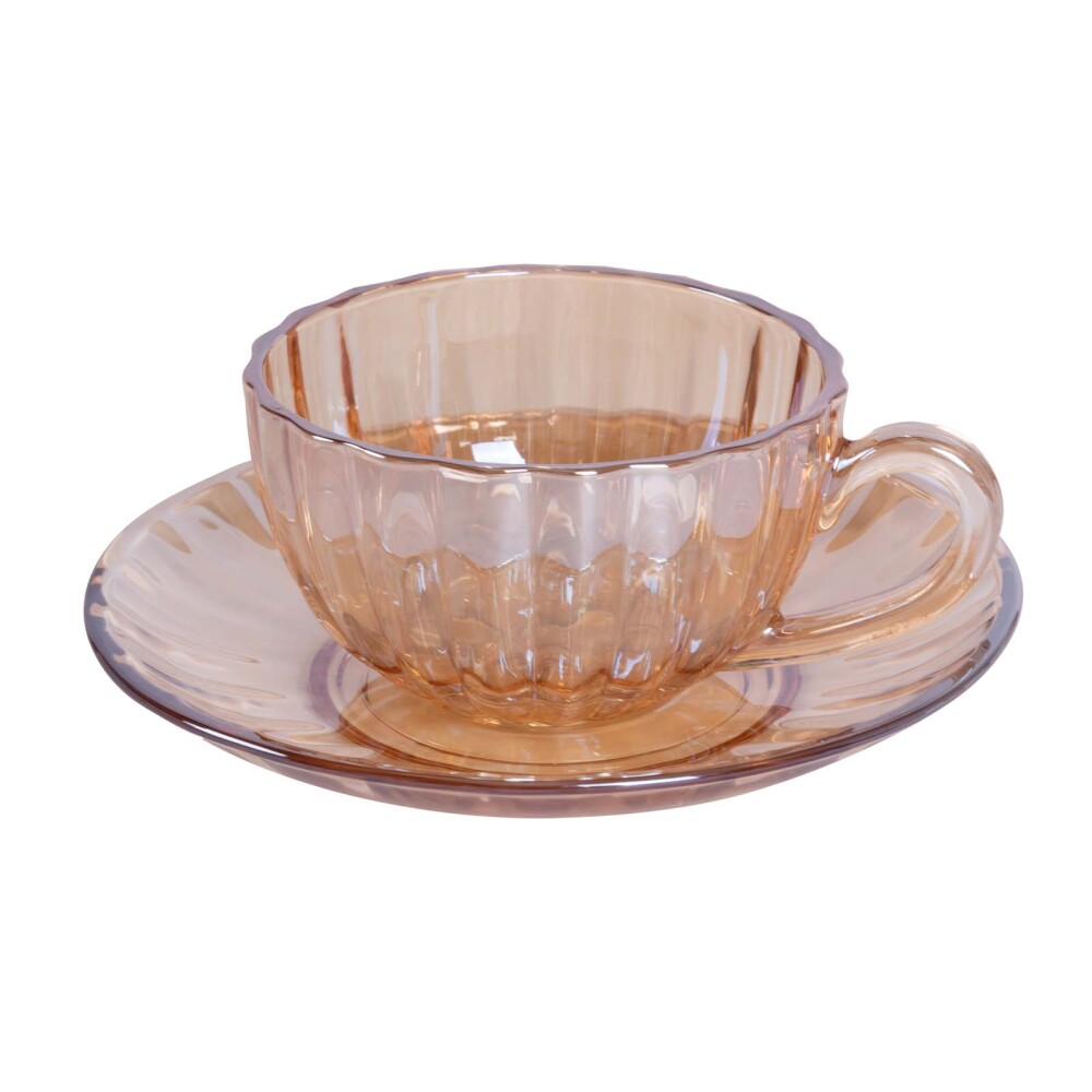 SET 6 TAZAS C/PLATO GR VIDRIO NATURAL-BEIGE A148