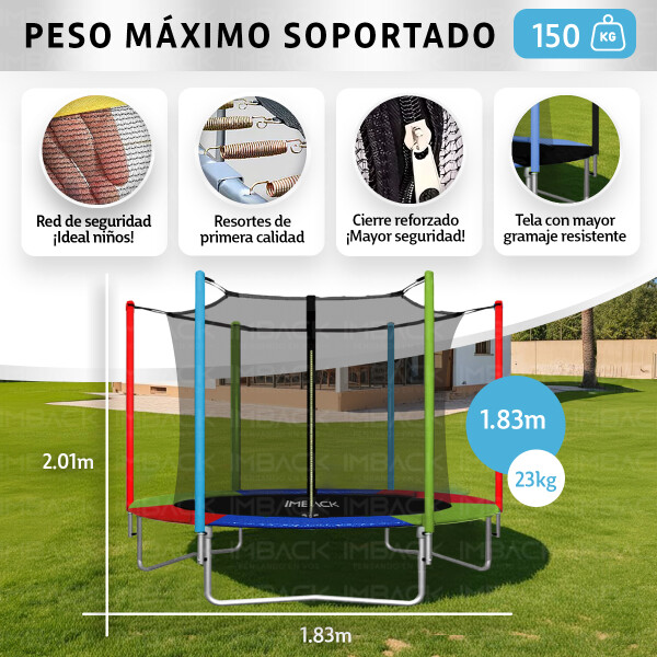 Cama Elastica 1.83 M Trampolin Saltarin Niños Adultos Grande Con Red Proteccion Imback Multicolor Cama Elastica 1.83 M Trampolin Saltarin Niños Adultos Grande Con Red Proteccion Imback Multicolor
