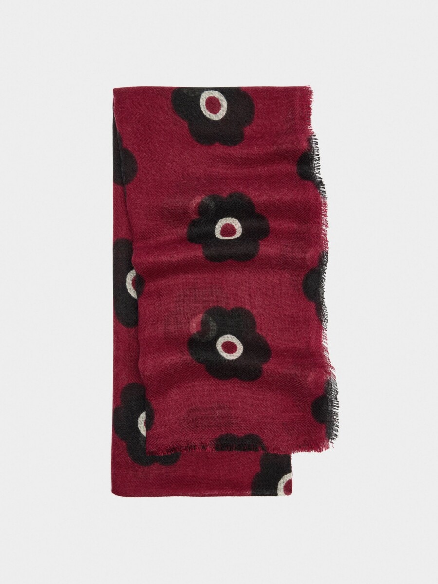 Pañuelo Estampado Floral Con Lana rojo
