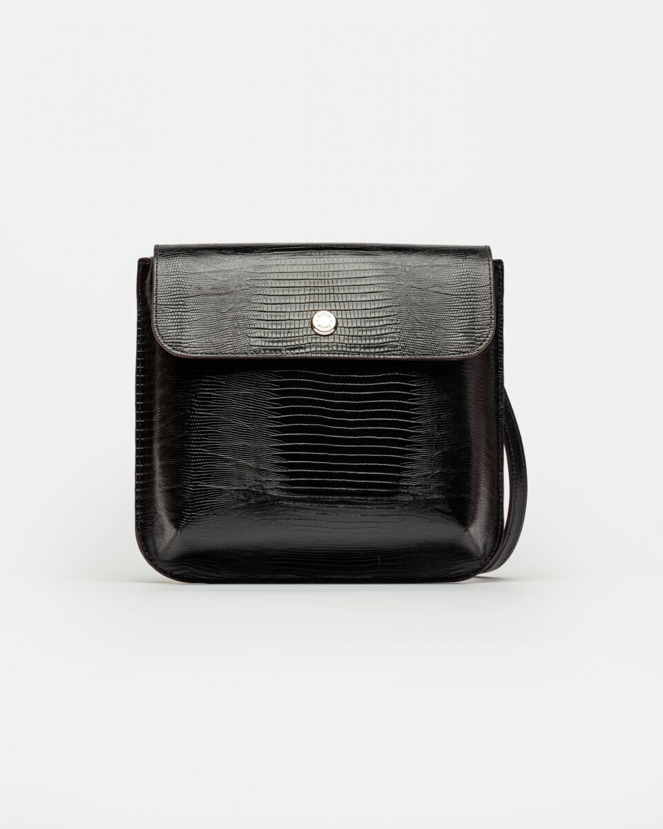 Morral Liana En Cuero Grabado Lagarto - Negro 