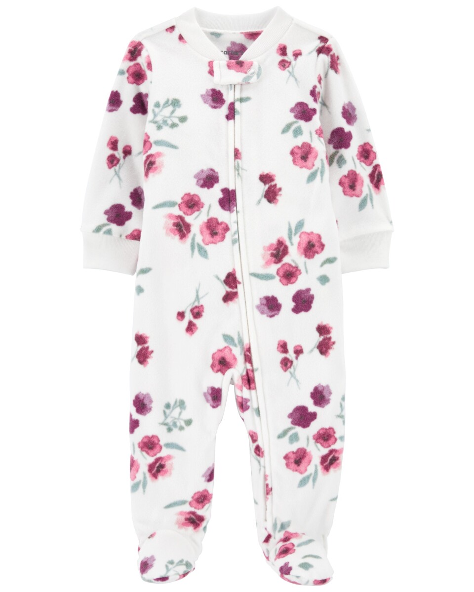 Pijama una pieza de micropolar, con pie, diseño floral. Talles 0-9M 