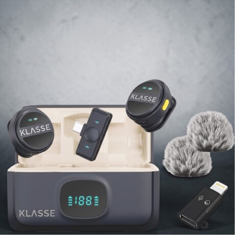 Set x2 Micrófonos Solapero Klasse con Estuche de Carga | USB-C + Lightning | Corbatero Set x2 Micrófonos Solapero Klasse con Estuche de Carga | USB-C + Lightning | Corbatero