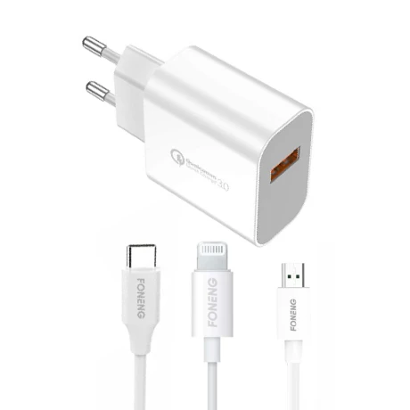 Cargador Foneng EU46 Micro USB 3A USB 3.0 BLANCO