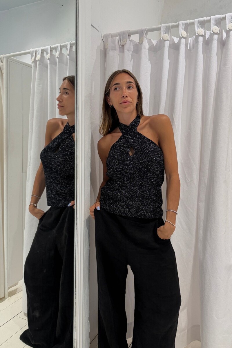 Top tejido doble Negro