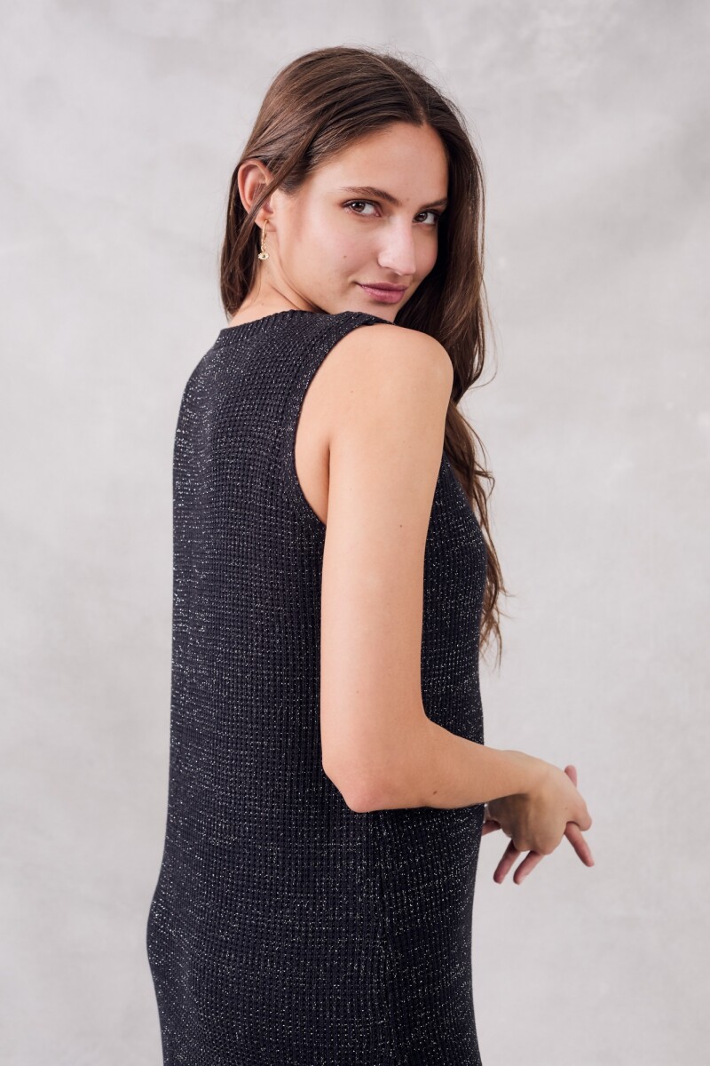 Vestido Halter Tejido Lurex Negro