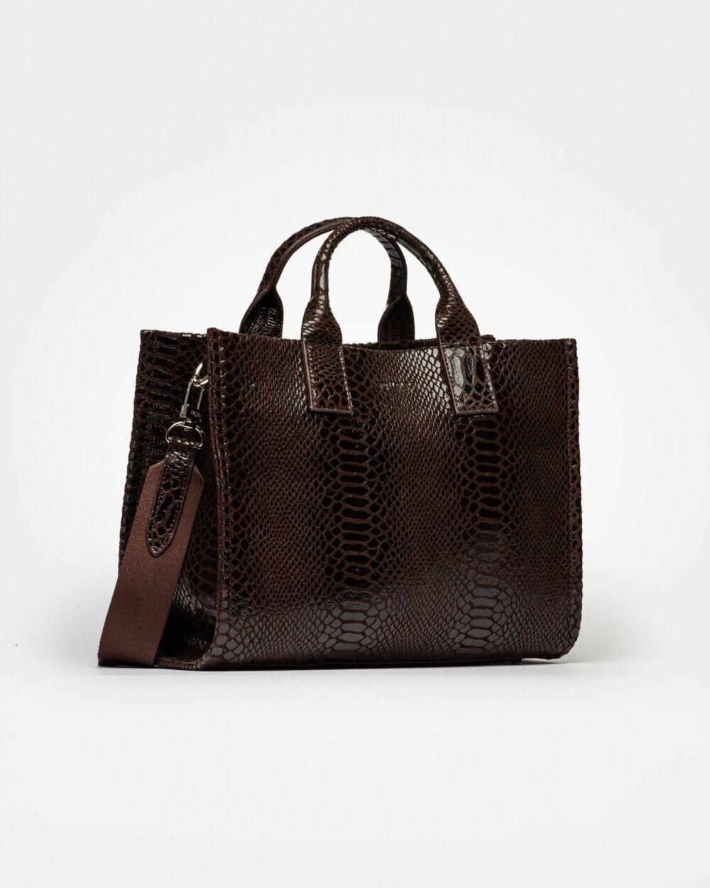 Cartera de mano Capri en cuero gamuza anaconda Chocolate