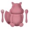 Set plato silicona ardilla con ventosa + cubiertos Rosa
