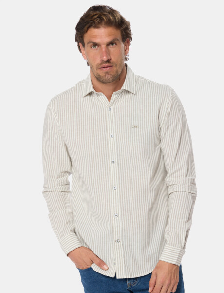 CAMISA DE LINO RAYADA Verde