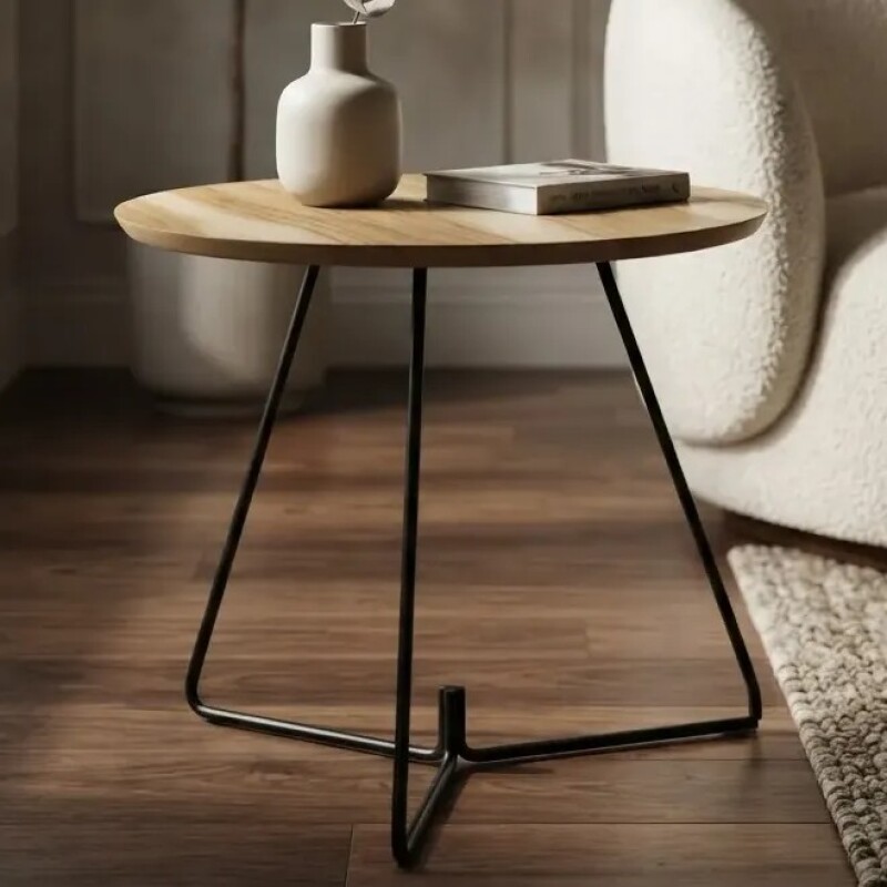 MESA LATERAL REDONDA - TAPA DE MADERA NATURAL Y PIE EN METAL GRAFITO 45cms MESA LATERAL REDONDA - TAPA DE MADERA NATURAL Y PIE EN METAL GRAFITO 45cms
