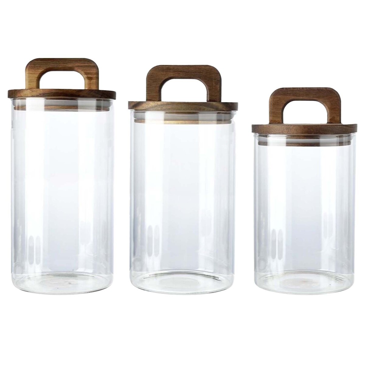 Set X3 Frascos Recipientes Boro Vidrio y Tapa Madera Acacia - Transparente 