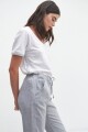 Pantalón de lino con cinta de lurex en laterales gris melange