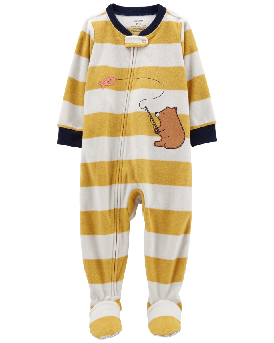 Pijama una pieza de micropolar con pie, estampa oso 