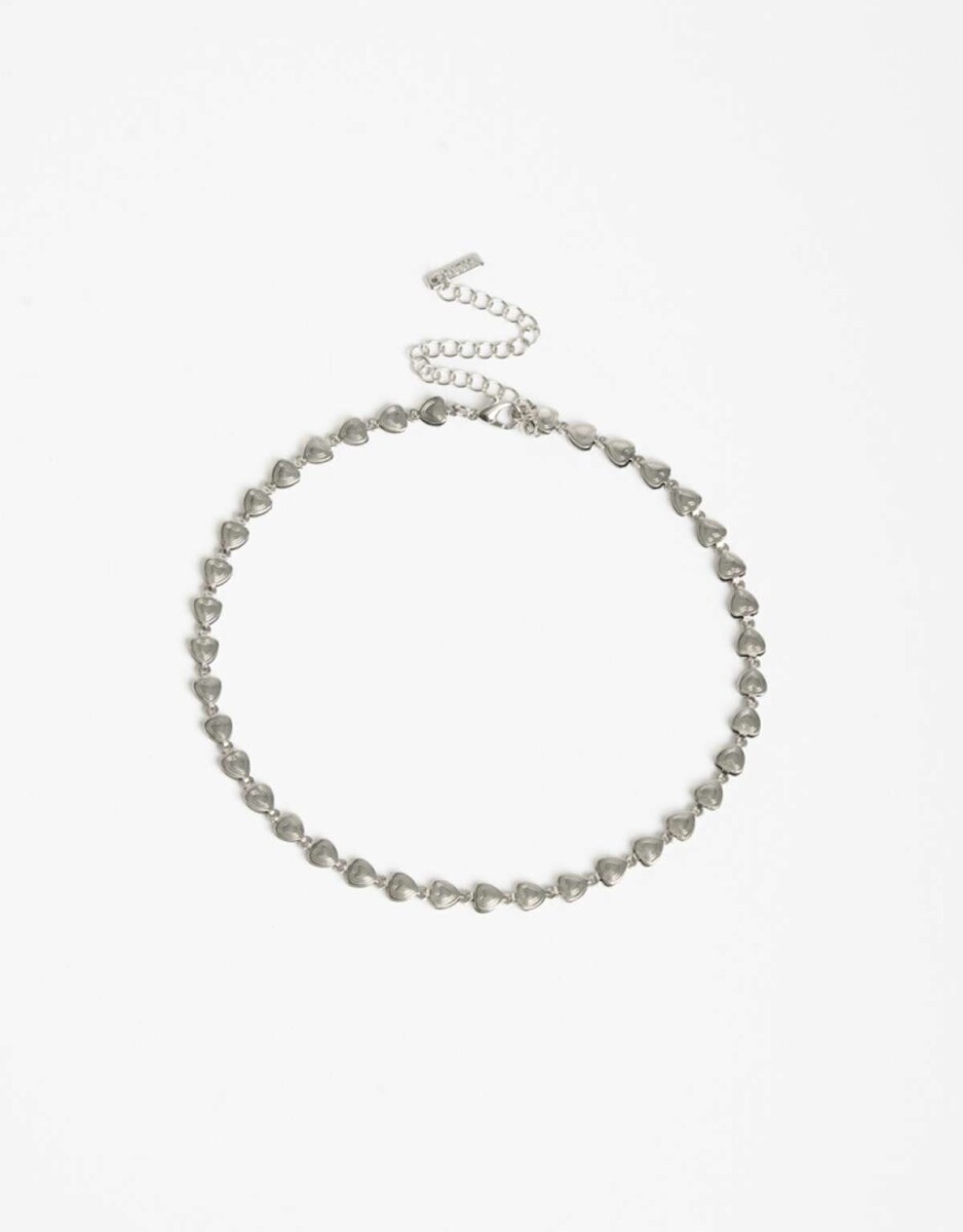 Collar Corto Metal Corazones - Plateado Rodio 