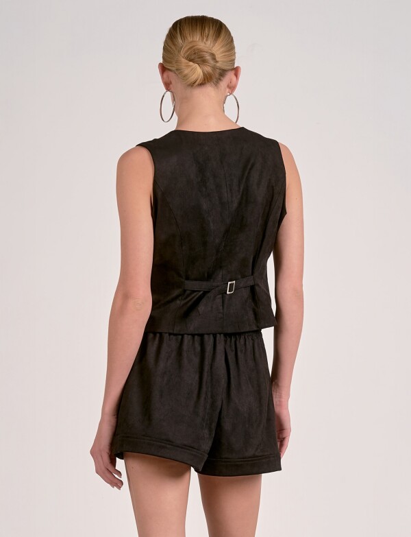 Chaleco Suede Botones NEGRO