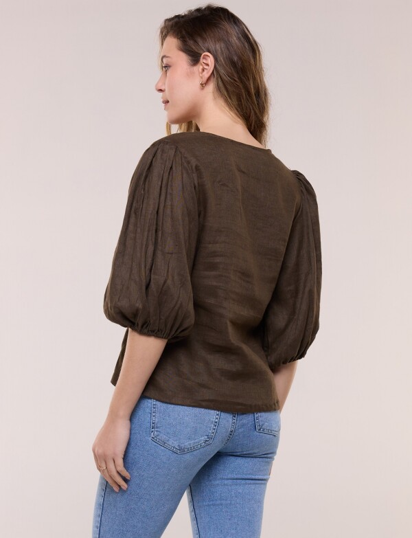 Blusa Lino Con Lazos OLIVA