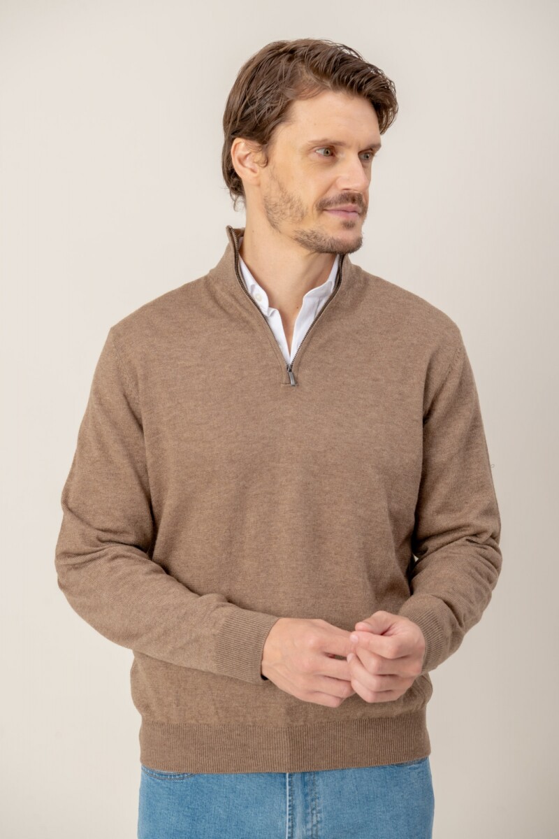 Sweater medio cierre Merino - Tostado 