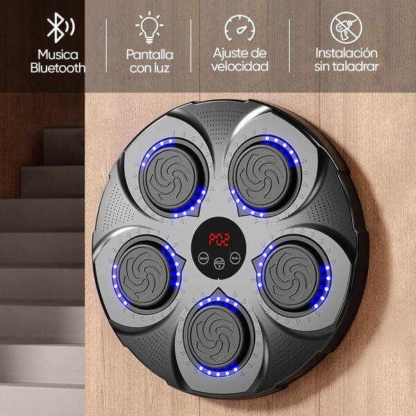 Máquina Boxeo Luz Música Bluetooth Recargable Guantes Golpeo Variante Color Negro