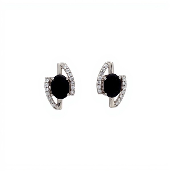 Caravanas Oval-Plata 925-Con Onix y Zirconia-CA4058 conpiedra