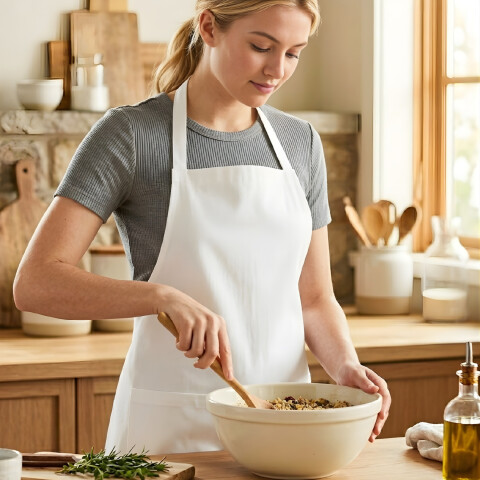 Delantal Cocinero Chef Tela Blanco Impermeable Textura Cuero Variante Color Blanco