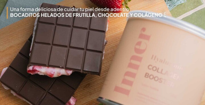 Una forma deliciosa de cuidar tu piel desde adentro, bocaditos helados de frutilla, chocolate y colágeno