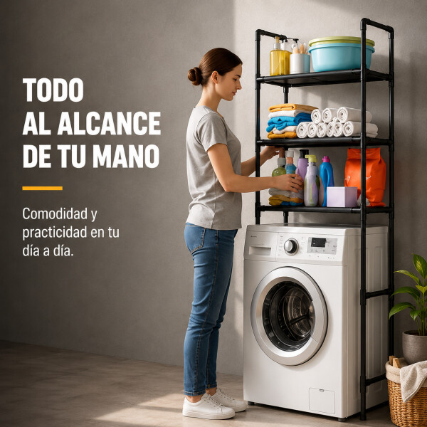 Mueble Organizador Multiuso Lavarropa 3 Estantes Acero Inox. Negro 1