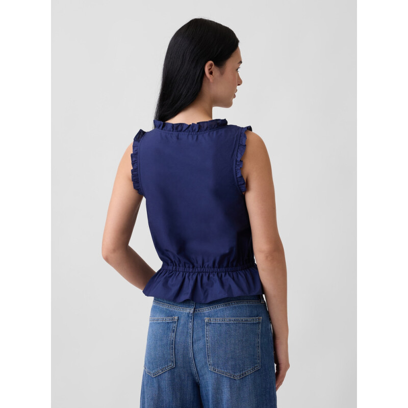 V-SL SMOCKED TIE TOP MILITARY BLUE