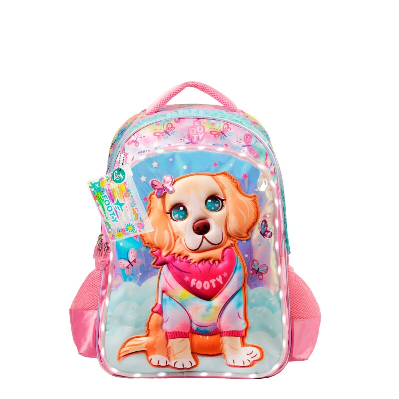Mochila FOOTY Perro Grande con Luz Led Rosado - Holográfico