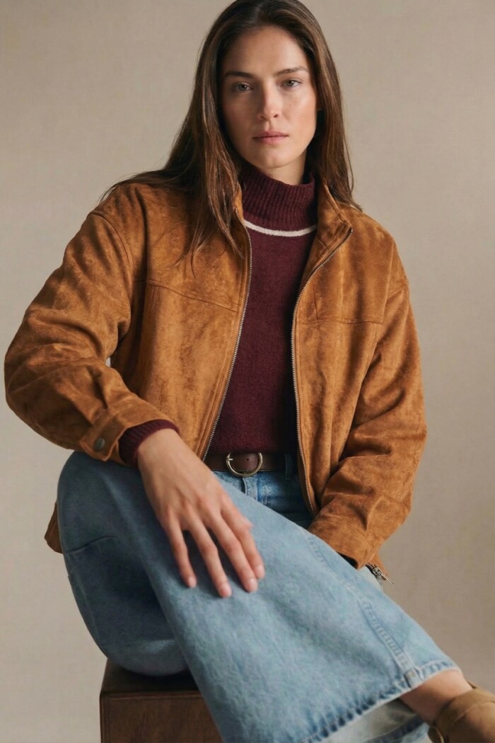 Bomber Gamuza Cuero Vegano Camel