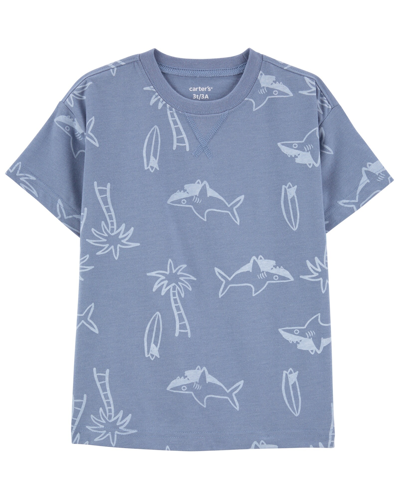 Remera de algodón, manga corta, diseño tiburones Sin color