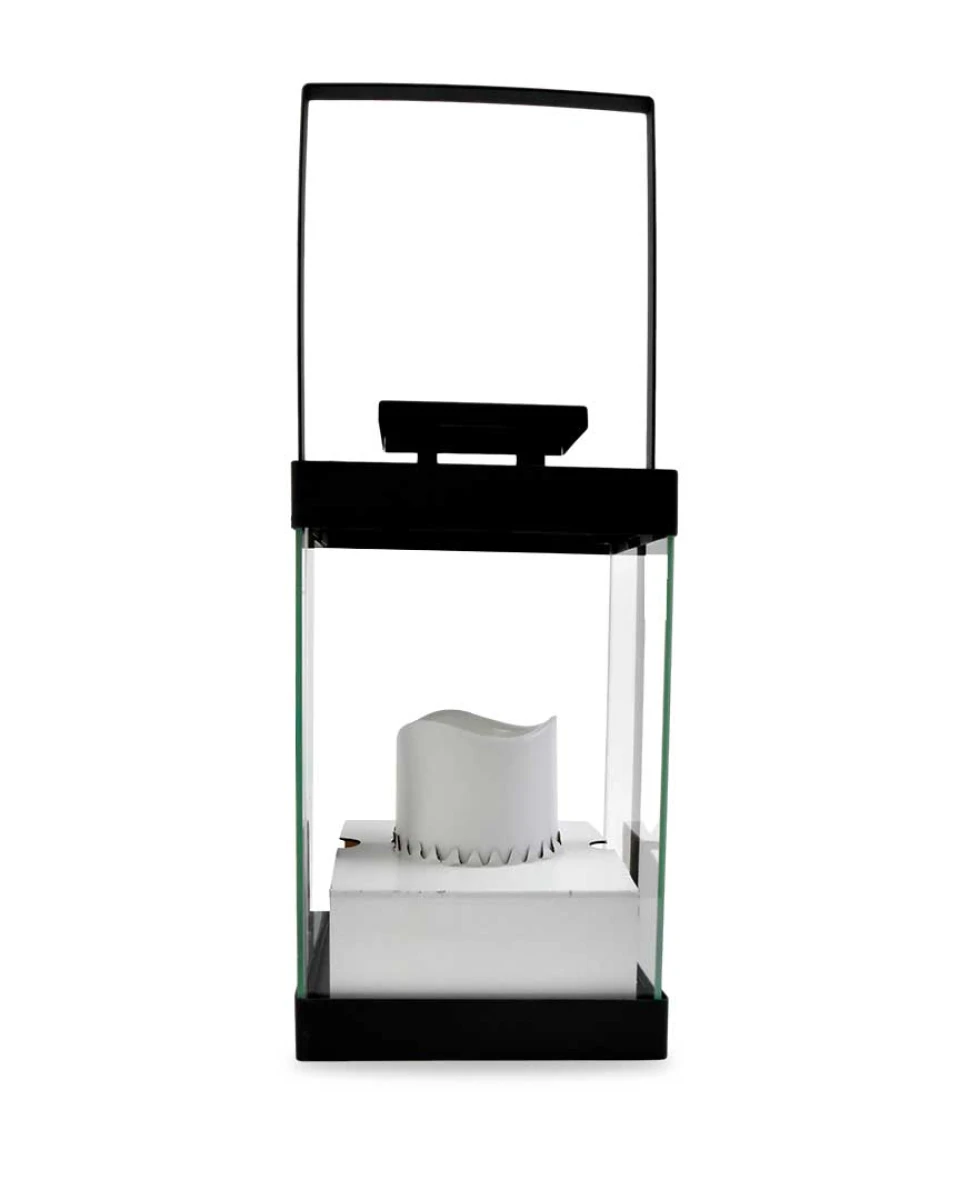 FAROL CANDELABRO METAL Y VIDRIO CON VELA LED 15X15X28X43CM NEGRO 27286 